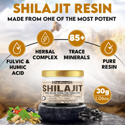 DEDICAD 30g Shilajit Resin with Herbal Complex - Paullinia Guarana, Gotu Kola Leaf & More - Shilajit Pure Himalayan Organic for Immune System, Energy Production, Brain Health & Stamina DEDICAD buy supplements Au
