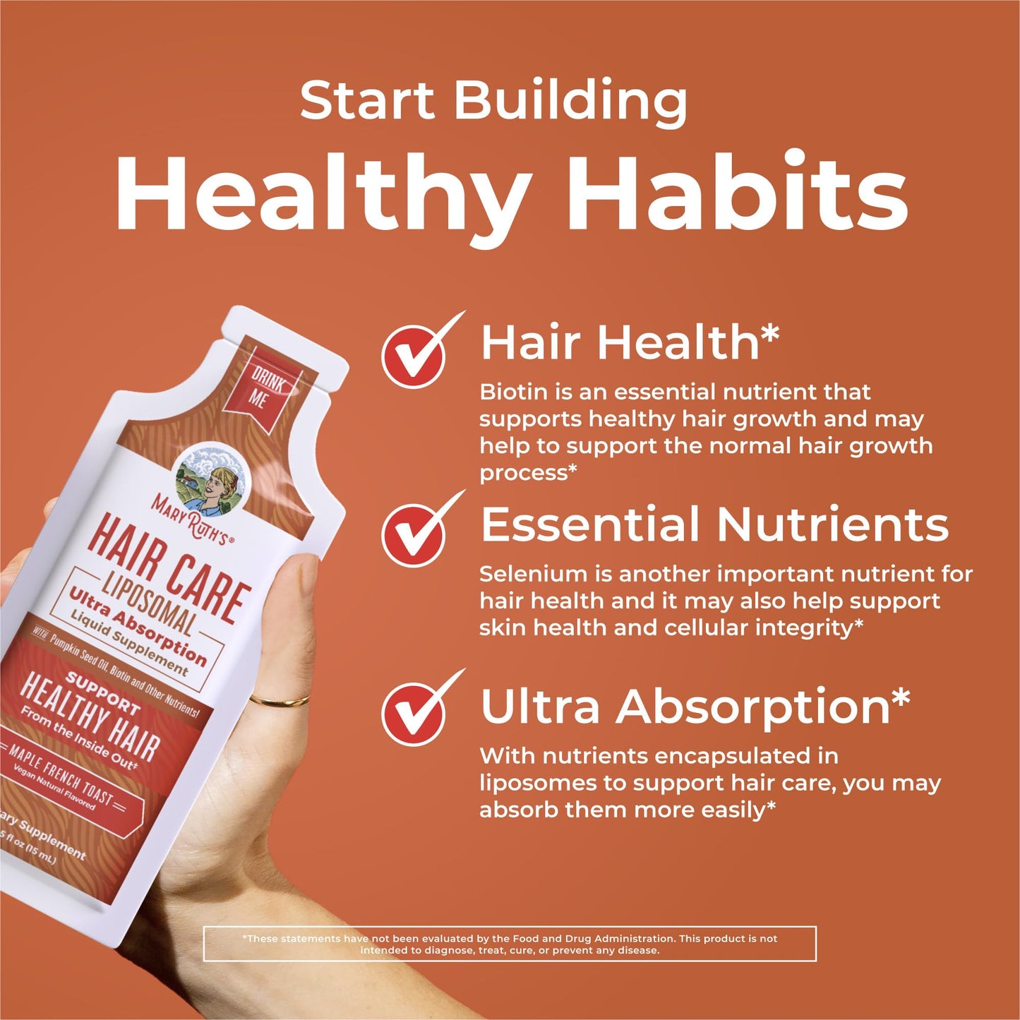 MaryRuth Organics Hair Growth Vitamins, Sugar & Gluten Free, Liquid Hair Vitamins with Vitamin D3, Vitamin E Biotin Hyaluronic Acid, Selenium for Hair & Skin Care Vegan, Non-GMO, 14-0.5 Fl Oz Pouches MARYRUTH'SBuy Supplements Australia
