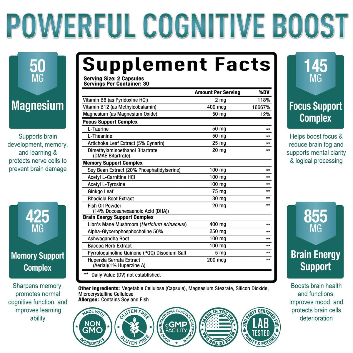 Purely Optimal Brain Booster Nootropic Supplement – Brain Support for Memory, Focus, Clarity, Jitter-Free Energy for Adults, Seniors– with Ginkgo Biloba, Alpha GPC, Lion’s Mane – 60 Capsules Purely OptimalBuy Supplements Australia