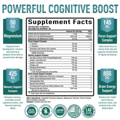 Purely Optimal Brain Booster Nootropic Supplement – Brain Support for Memory, Focus, Clarity, Jitter-Free Energy for Adults, Seniors– with Ginkgo Biloba, Alpha GPC, Lion’s Mane – 60 Capsules Purely OptimalBuy Supplements Australia