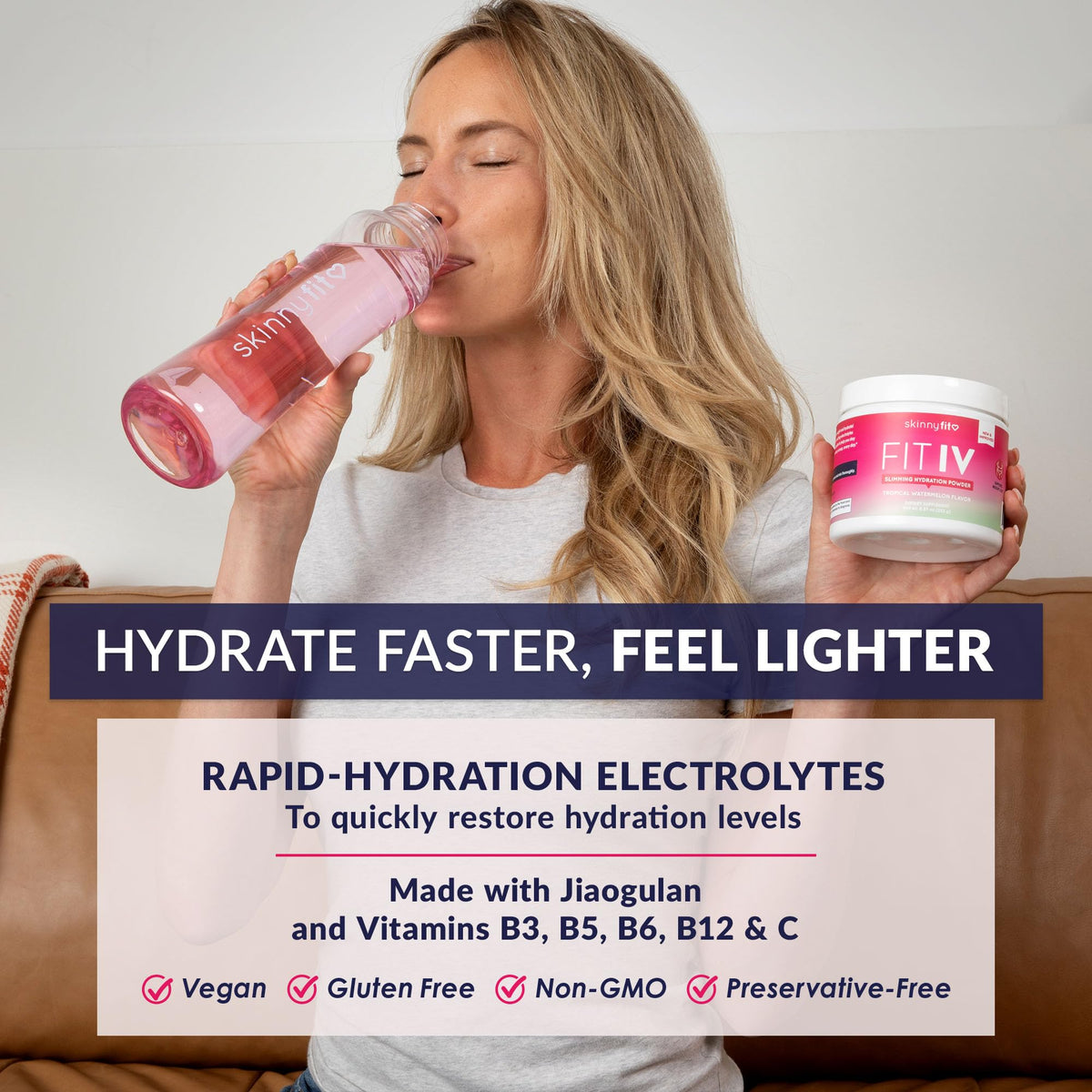 SkinnyFit - Fit IV Slimming Hydration Powder, Tropical Watermelon (Jar, 28 Scoops) - New & Improved Formula - Electrolytes, Vitamin C, Vitamin B3 - Vegan, Gluten Free, Dairy Free - Beauty & Self Care SkinnyFitBuy Supplements Australia