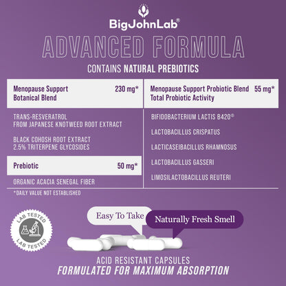 BIGJOHNLAB® - Menopause Total Support – Advanced Probiotic Formula with 5 Strains & 15 Billion CFU, Resveratrol, Black Cohosh, Acacia Fiber, Non-GMO & 100% Vegetarian BIGJOHNLABBuy Supplements Australia