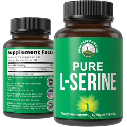 Peak Performance L-Serine Capsules 500mg Best Brain and Nootropic Amino Acids for Production of L-Cystine, L-Tryptophan and Serotonin. USA Grade L Serine Pills. Non-GMO Supplement (60 Servings) Peak PerformanceBuy Supplements Australia