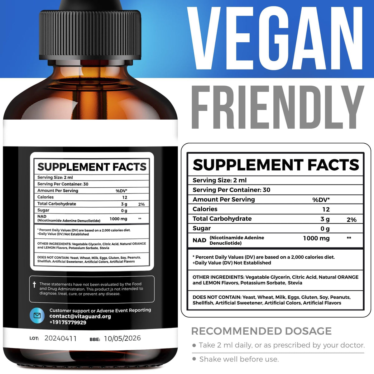 Vita Guard Pure NAD+ Supplements 1000mg Liquid Drops for Women & Man | Nicotinamide Adenine Similar to Nicotinamide Riboside NAD Plus Boosting Supplement - Natural Lemon & Orange Flavor Vita GuardBuy Supplements Australia