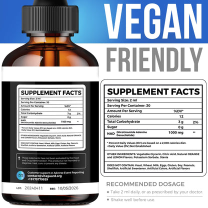 Vita Guard Pure NAD+ Supplements 1000mg Liquid Drops for Women & Man | Nicotinamide Adenine Similar to Nicotinamide Riboside NAD Plus Boosting Supplement - Natural Lemon & Orange Flavor Vita GuardBuy Supplements Australia