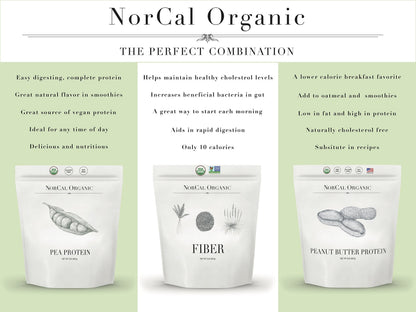 NorCal Organic - Premium Pea Protein Isolate - 100% Vegan and Organic - UNFLAVORED - 2 Pounds (Pack of 1) - 35 Servings