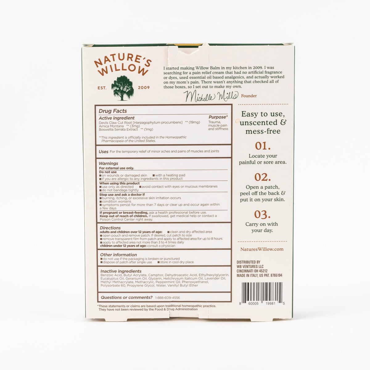 Nature's Willow Natural Pain Relief Patches for Muscles & Joints | Fast-Acting with White Willow Bark | Free from Artificial Fragrances & Dyes | 6 Patches per Pack (3-Pack) Nature's WillowBuy Supplements Australia