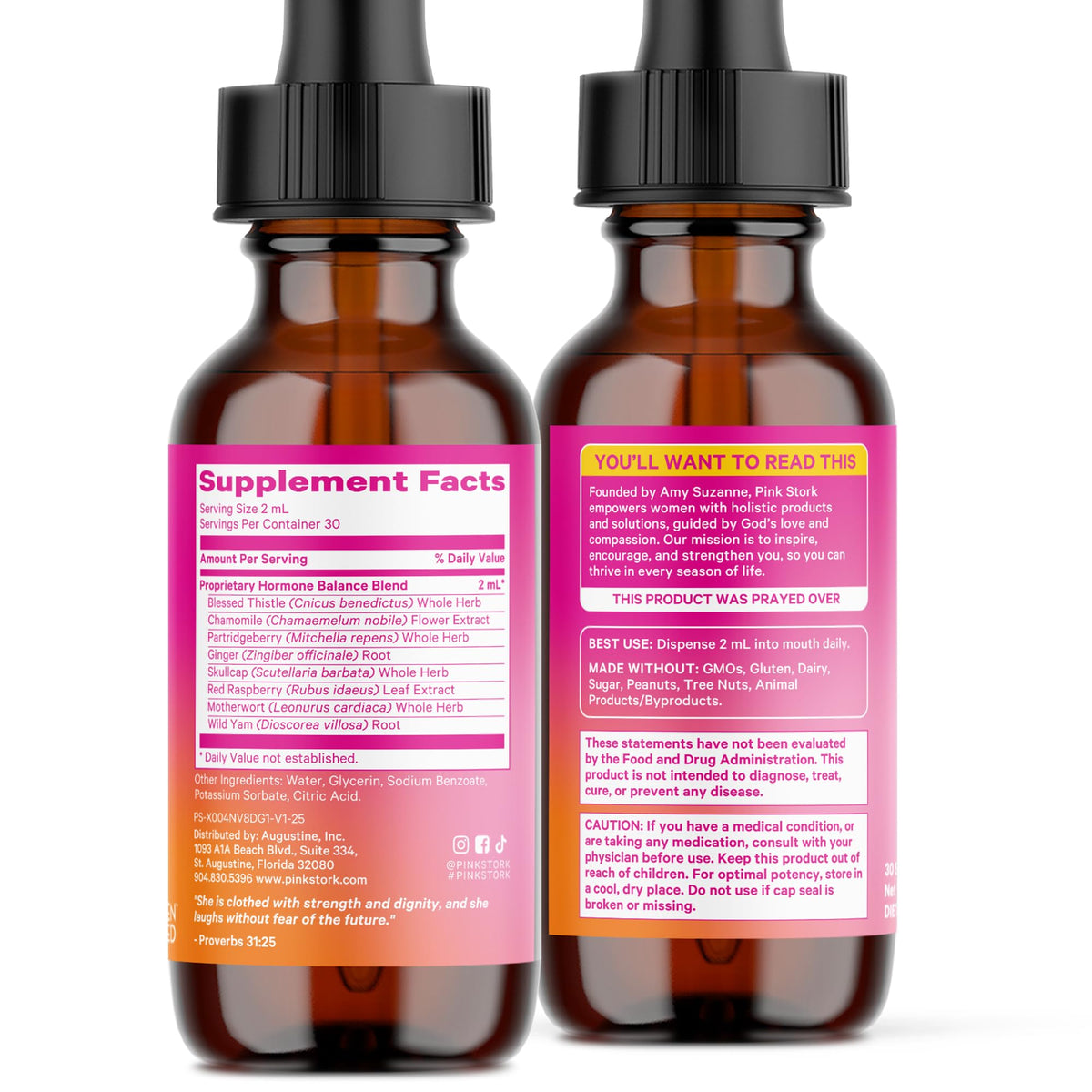 Pink Stork Hormone Balance Drops for Women - Supports Hormonal Health, PMS, Perimenopause & Mood, with Red Raspberry Leaf & Wild Yam - Liquid Supplement - Vegan, 2oz, 30 Servings Pink StorkBuy Supplements Australia