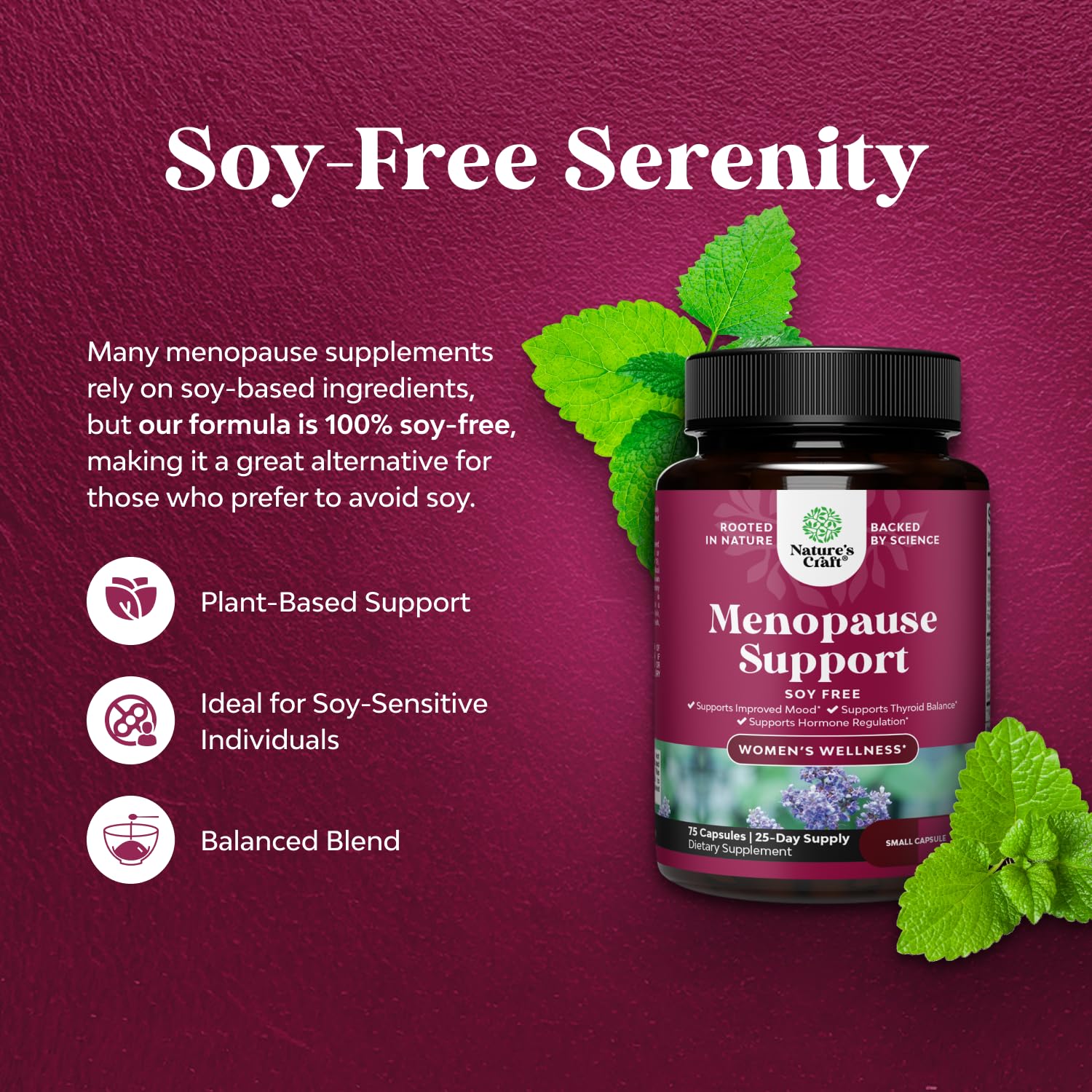 Complete Herbal Menopause Supplement for Women - Soy Free Female Hormone Balance Capsules for Night Sweats Hot Flashes & Mood Swings with Dong Quai, Chaste Berry & Black Cohosh Root - 75 Count Natures CraftBuy Supplements Australia