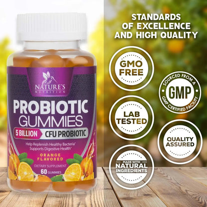 Probiotics for Digestive Health Gummies 5 Billion CFU - 6 Unique Strains for Daily Immune Support & Gut Health, Constipation, Gas & Bloating - Best Probiotic Supplement for Women & Men - 60 Gummies Nature's NutritionBuy Supplements Australia