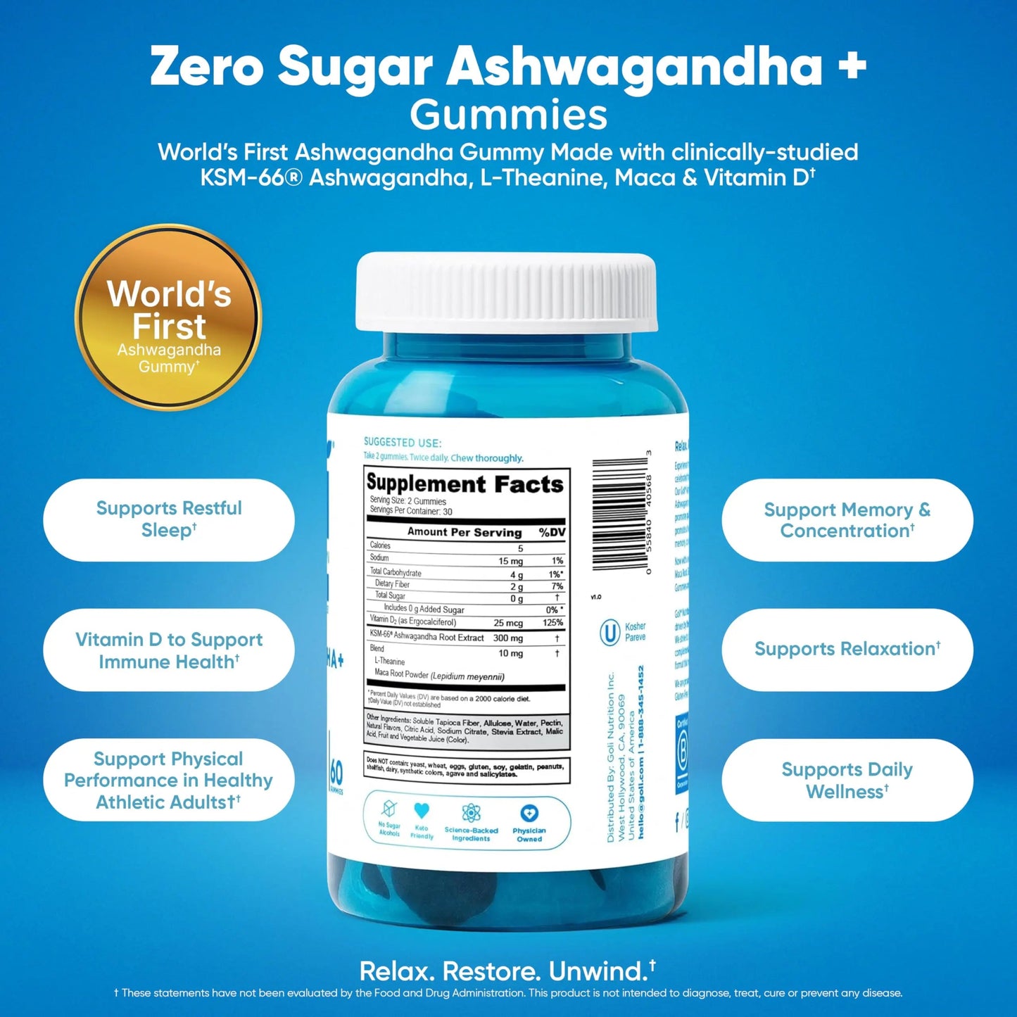Goli Zero Sugar 6 Pack Bundle - World's First 3-in-1 Pre, Post, Probiotic, Apple Cider Vinegar with Vitamin B12 and Probiotics to Address Bloating, Ashwagandha & L-Theanine, Vitamin D Gummies Goli buy supplements Au