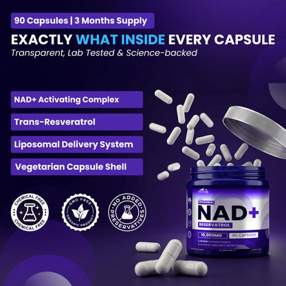 PURE HEALTH MAX PHM NAD Resveratrol Supplement - 10,000MG Extra Strength | NAD+ Liposomal Supplements for Men and Women | NMN & NMNH Alternative | 90 Capsules, 1.5 Months Supply PURE HEALTH MAXBuy Supplements Australia