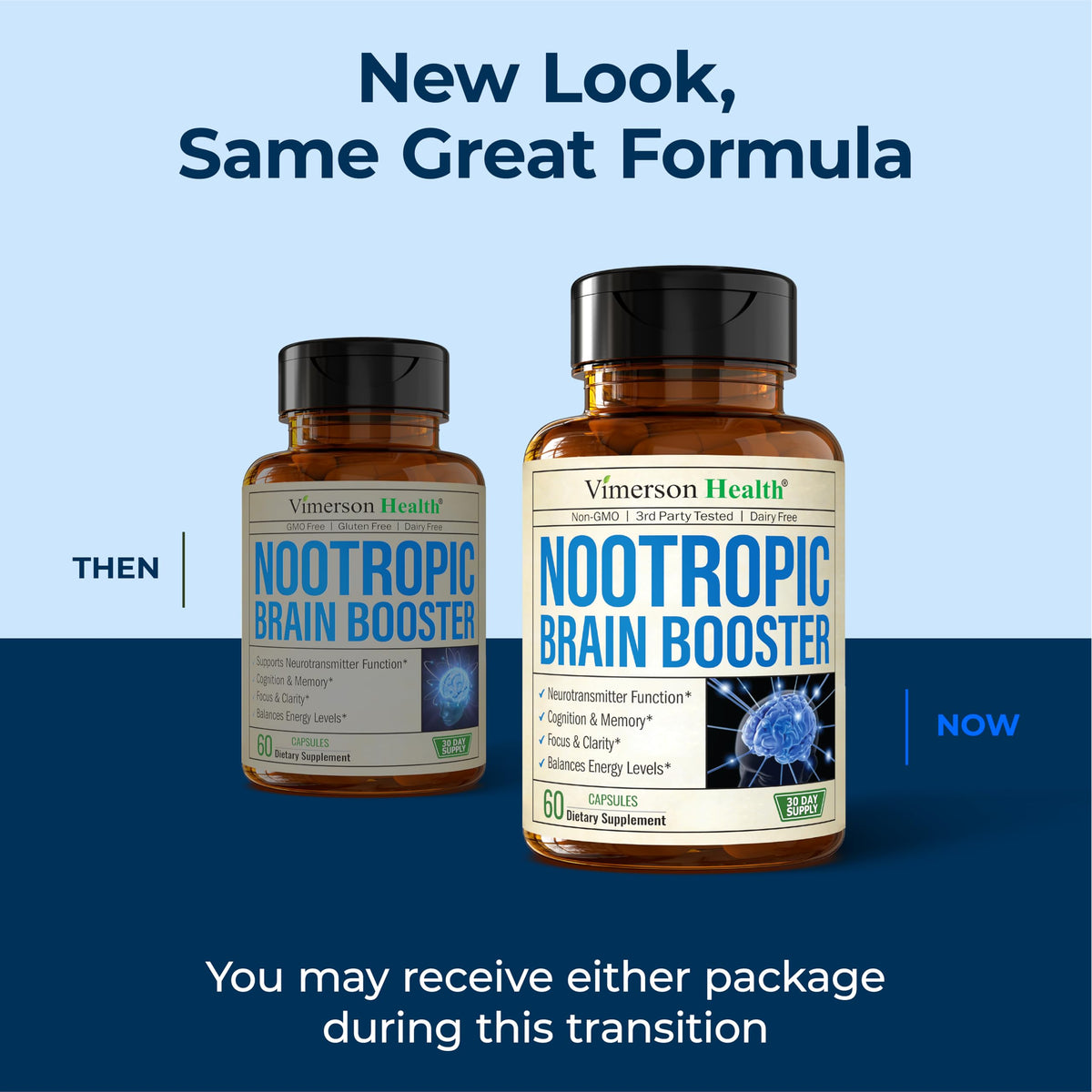 Nootropics Brain Support Supplement - Nootropic Brain Booster for Improved Focus, Concentration & Memory. Brain Nootropic for Brain Health, Mood & Energy Support. Non-GMO. Made in the USA. 60 Capsules Vimerson HealthBuy Supplements Australia