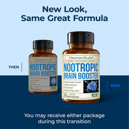 Nootropics Brain Support Supplement - Nootropic Brain Booster for Improved Focus, Concentration & Memory. Brain Nootropic for Brain Health, Mood & Energy Support. Non-GMO. Made in the USA. 60 Capsules Vimerson HealthBuy Supplements Australia