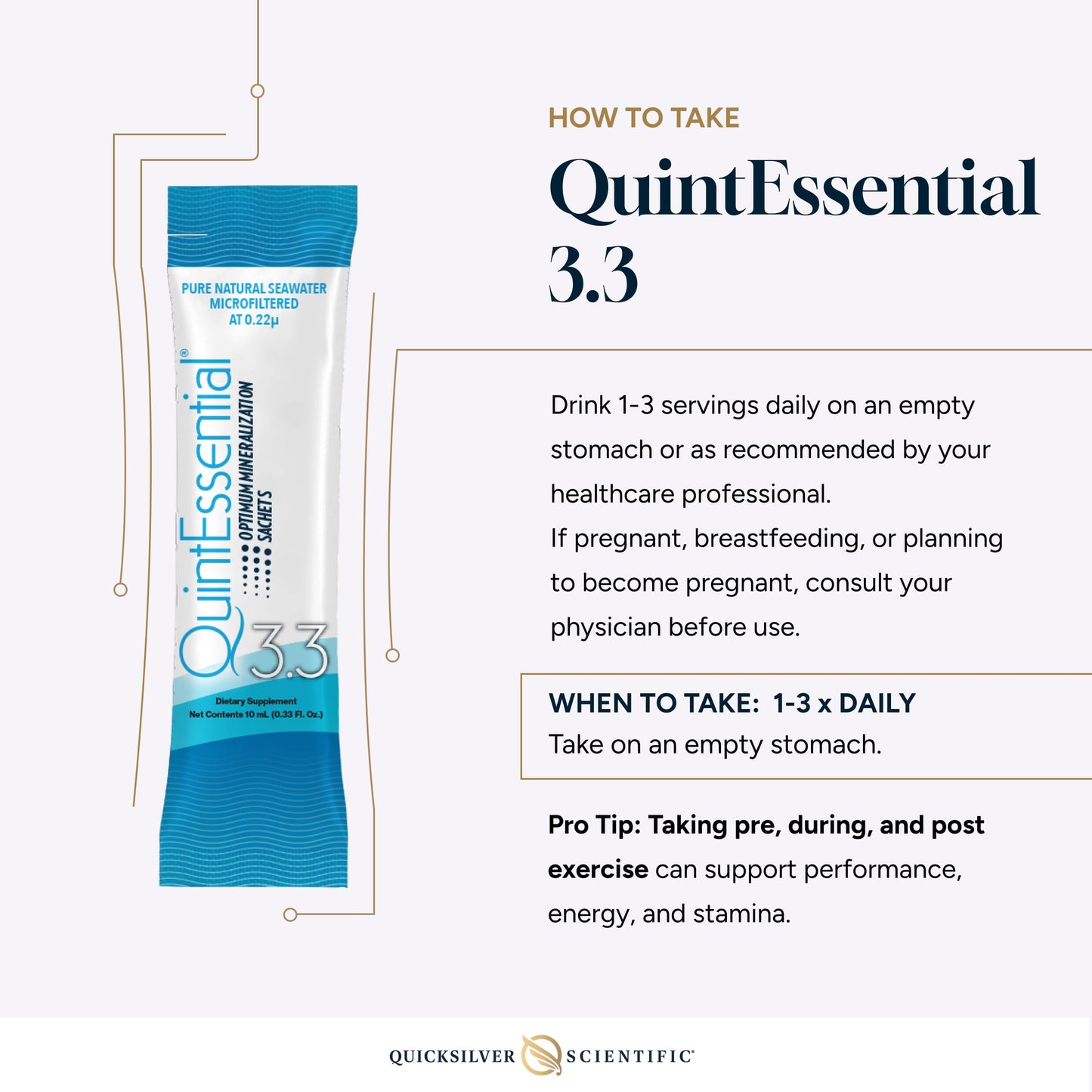 Quicksilver Scientific Quintessential 3.3 Sachets - Hypertonic Solution - Filtered Sea Water Hydration Packets - Liquid Minerals for Muscle Recovery, Stamina + Mineral Replenishment (30 Count) Quicksilver ScientificBuy Supplements Australia