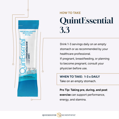 Quicksilver Scientific Quintessential 3.3 Sachets - Hypertonic Solution - Filtered Sea Water Hydration Packets - Liquid Minerals for Muscle Recovery, Stamina + Mineral Replenishment (30 Count) Quicksilver ScientificBuy Supplements Australia