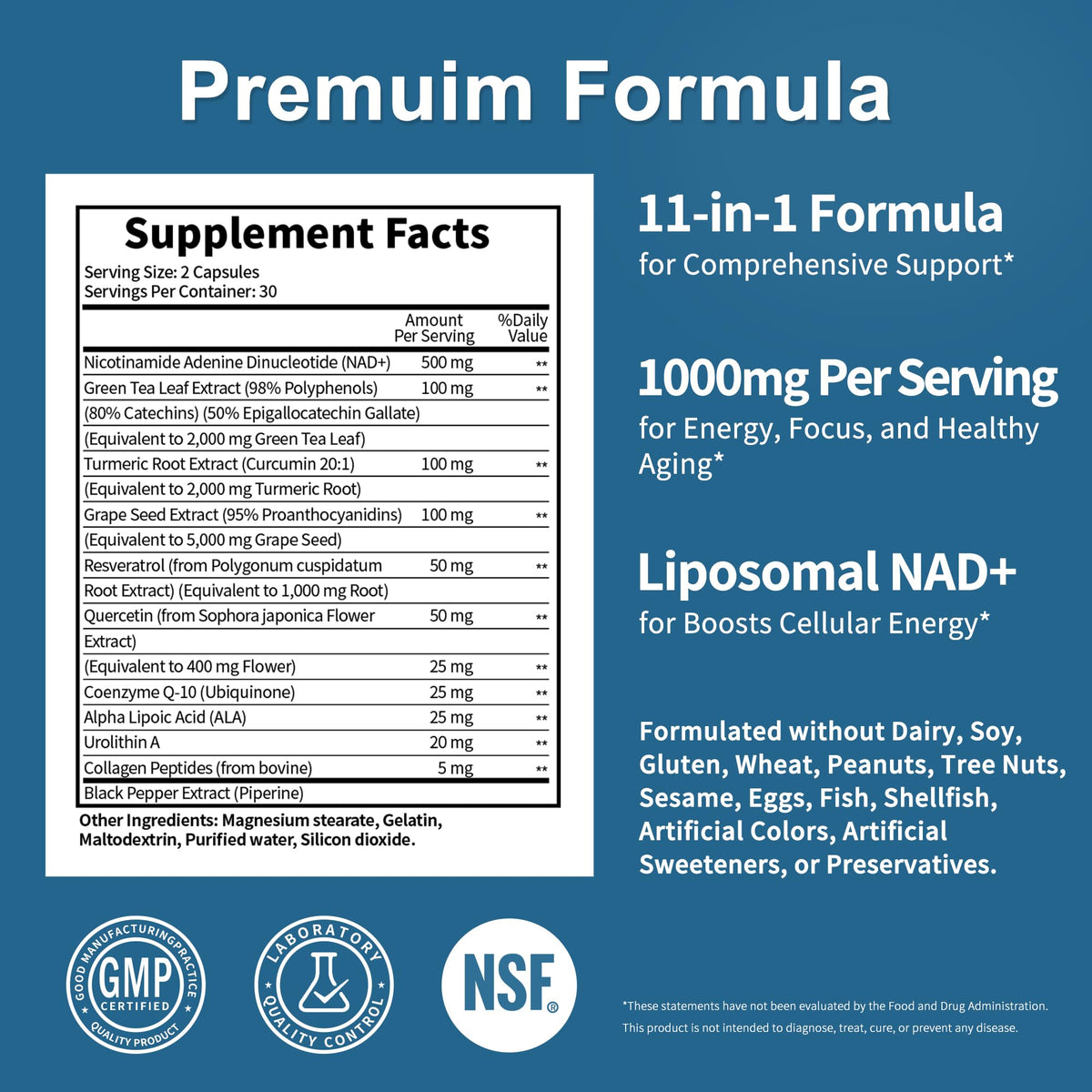 NAD Supplement 11-in-1 Extra Strength – Liposomal NAD with Resveratrol, CoQ10, Urolithin A, ALA & Turmeric – Supports Anti-Aging, Cellular Repair, Energy & Focus – for Women & Men – 60 Capsules JuvaNutraBuy Supplements Australia