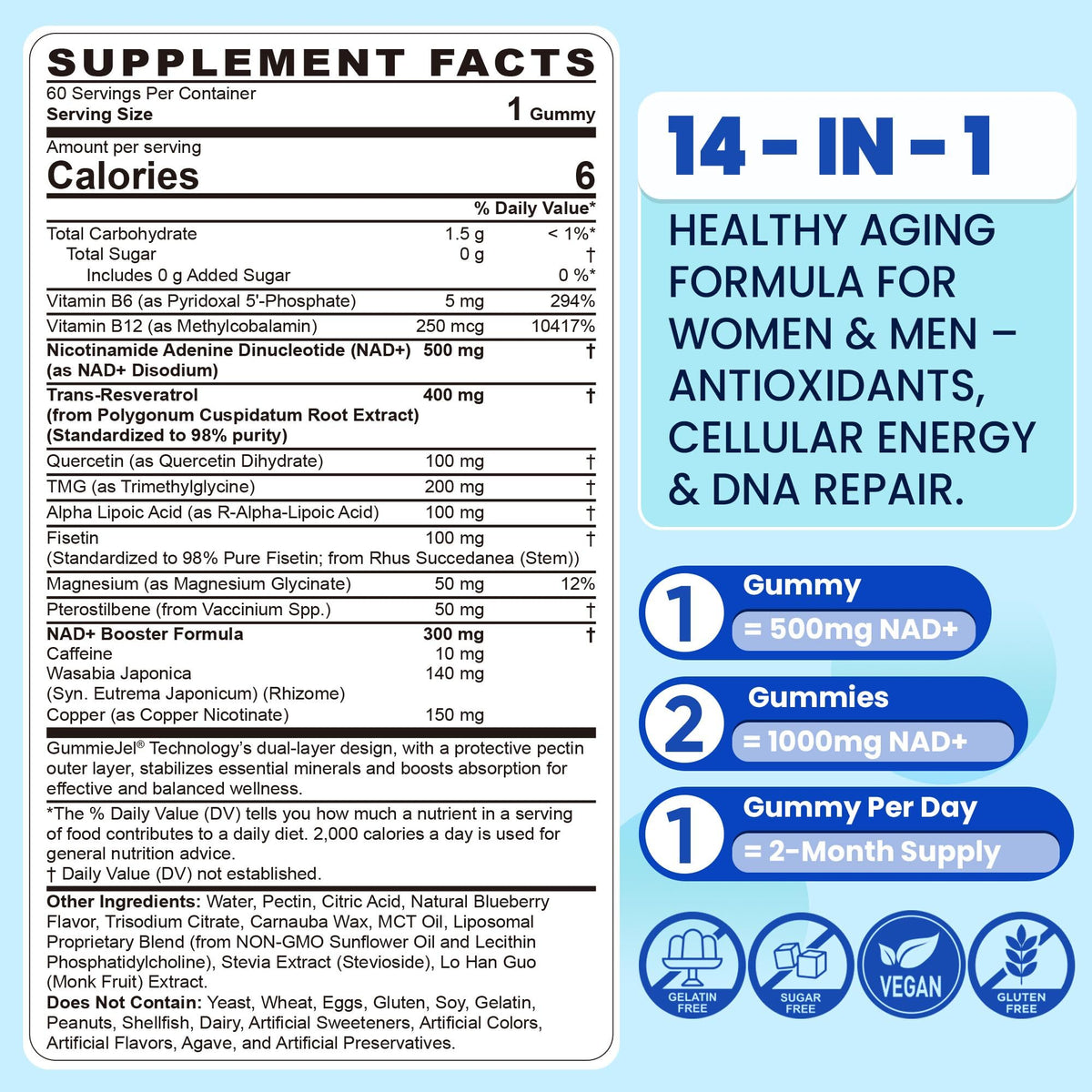 Liposomal Nad+ Supplement for Women, Men - Max Absorption Nad Gummies Plus Resveratrol, Fisetin, Quercetin, TMG, Caffeine, B12 for Aging Defense, Energy & DNA Repair, Skin, Brain, Antioxidant - 60Cts NextdiaBuy Supplements Australia