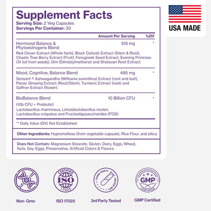 Menopause Supplements for Women - Natural Hormone Balance - Hot Flashes, Night Sweats, Sleep & Mood Support. with Sensoril® Ashwagandha, DIM, Chaste Berry & Black Cohosh Root - 60 Count Pure MicronutrientsBuy Supplements Australia
