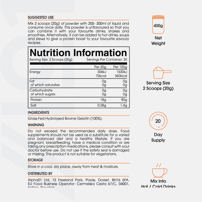 Bone Broth Beef Protein Powder - 400g - Unflavoured - 100% Grass-Fed & Pasture Raised Beef ALPHA01Buy Supplements Australia
