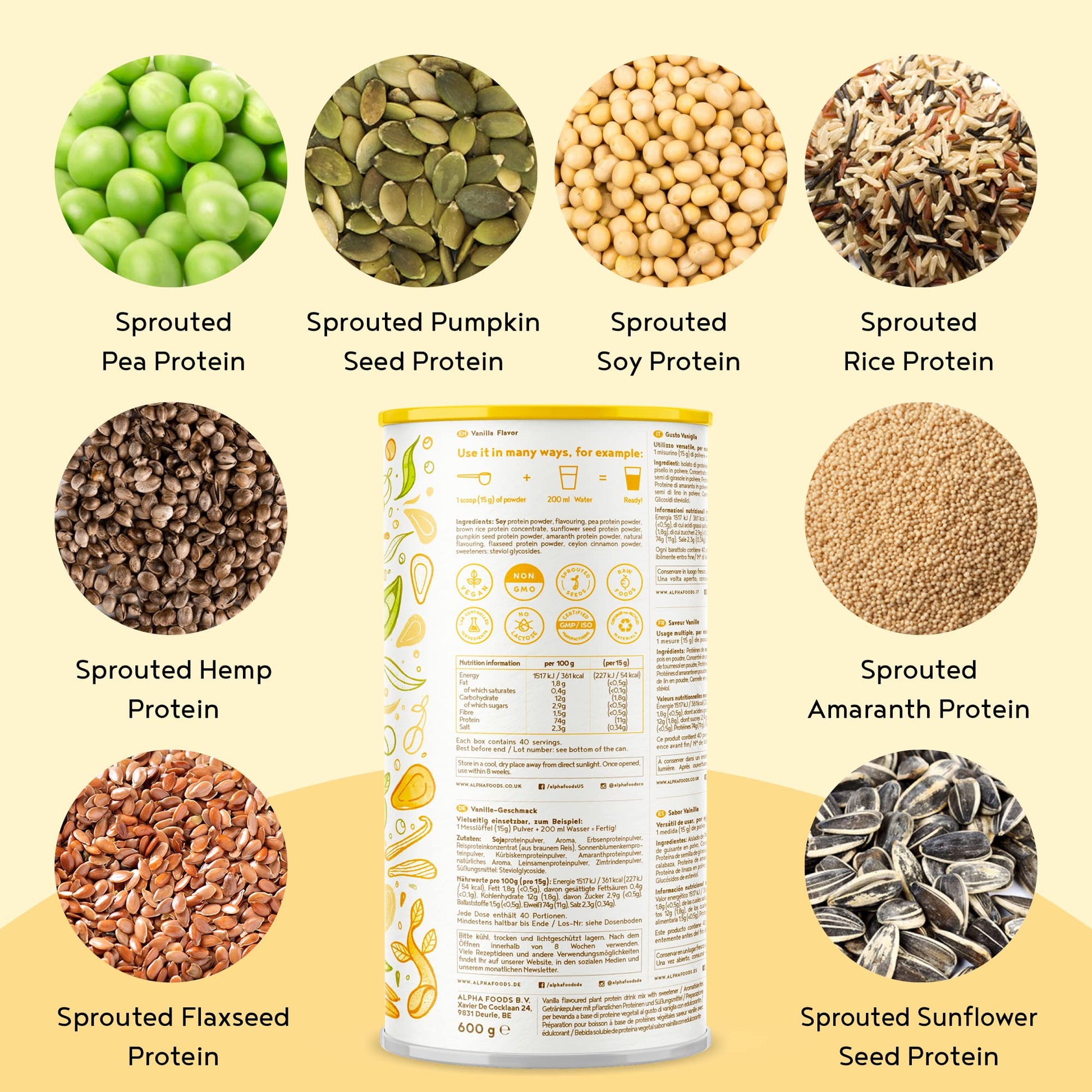 Vegan Protein Powder Vanilla - 1.2kg(80 servings) - 100% Plant Based Protein Powders Alpha FoodsBuy Supplements Australia