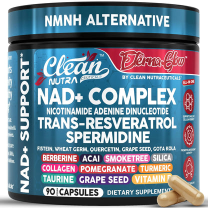 Clean NAD Supplement Resveratrol Liposomal NAD+ Spermidine Fisetin Wheat Germ Quercetin Grape Seed Extract Gotu Kola Berberine Astaxanthin Peptides for Women Energy 90 Capsules Clean NutraceuticalsBuy Supplements Australia