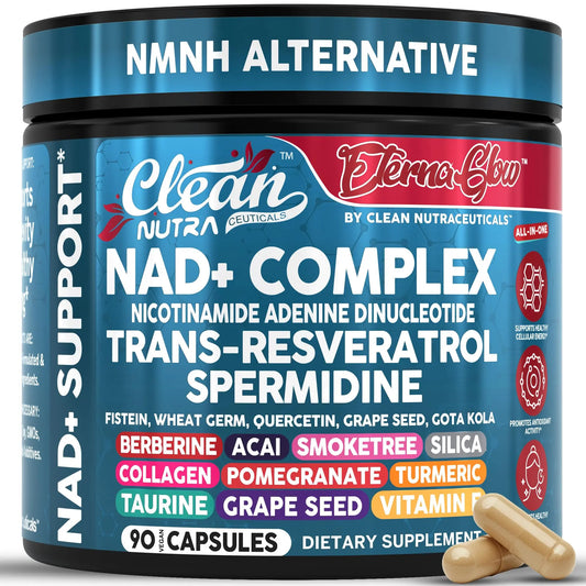 Clean NAD Supplement Resveratrol Liposomal NAD+ Spermidine Fisetin Wheat Germ Quercetin Grape Seed Extract Gotu Kola Berberine Astaxanthin Peptides for Women Energy 90 Capsules Clean NutraceuticalsBuy Supplements Australia