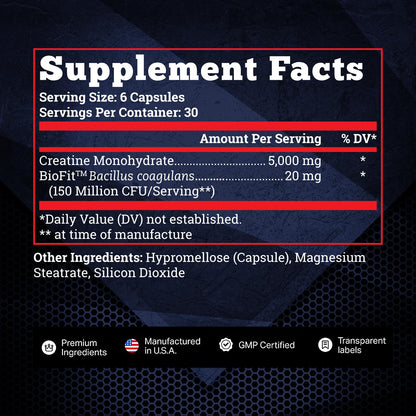 Old School Labs 5000mg Creatine Monohydrate Capsules With BioFit™ (Max Strength) Supports Muscle Growth & Recovery, Performance, Cognitive Health - Creatine Pills for Men & Women, Made in USA 180 Caps Old School LabsBuy Supplements Australia