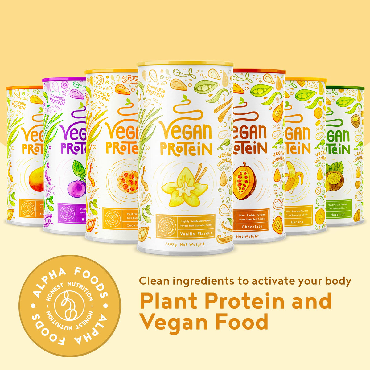 Vegan Protein Powder Vanilla - 1.2kg(80 servings) - 100% Plant Based Protein Powders Alpha FoodsBuy Supplements Australia