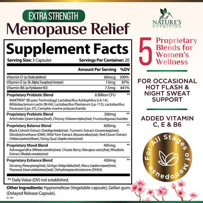 Menopause Supplement for Women - Natural Menopause Relief Support for Mild Hot Flashes & Night Sweats - Best Probiotics for Women, Dong Quai, Black Cohosh, Ashwagandha - Bottled in USA - 60 Capsules Nature's NutritionBuy Supplements Australia