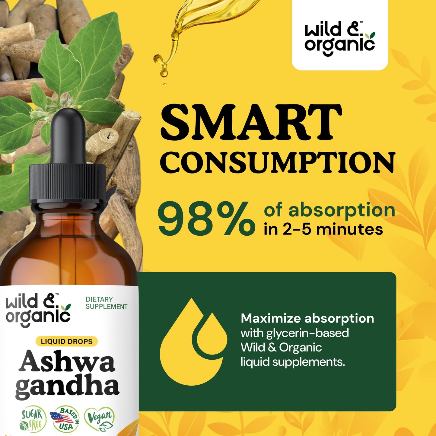 Wild & Organic Ashwagandha Drops - Mood Support & Positive Energy - 500 mg Ashwagandha for Women & Men - Add to Tea Liquid Extract for Relaxation - Non-GMO, Sugar & Alcohol-Free Tincture - 4 fl oz Wild & OrganicBuy Supplements Australia