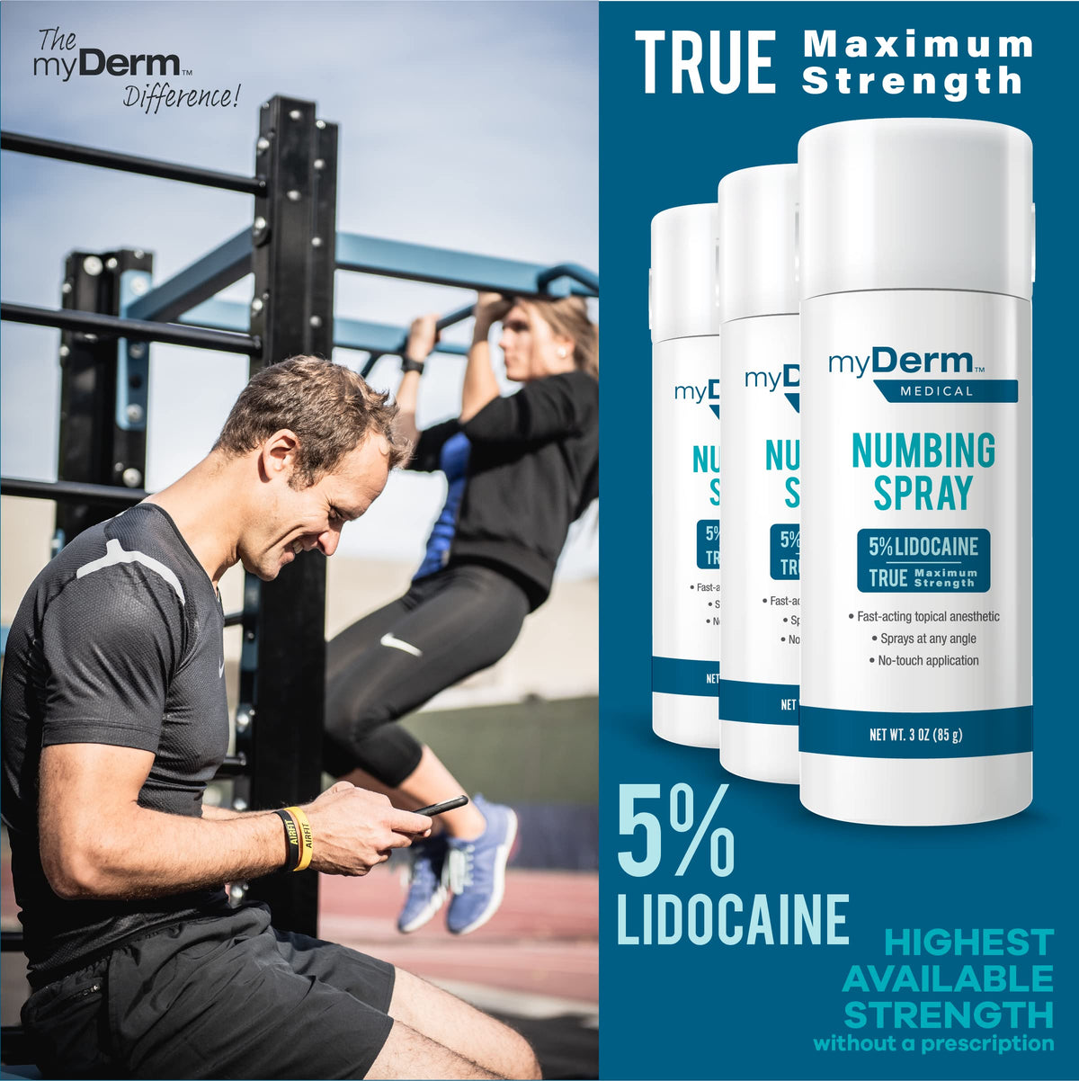 Myderm Medical Numbing Spray - 4.5oz - Maximum Strength 5% Lidocaine with Phenylephrine HCl and Witch Hazel - Fast-Acting Reliever with A Touch-Free Application - First Aid Supplies - Made in USA MydermBuy Supplements Australia