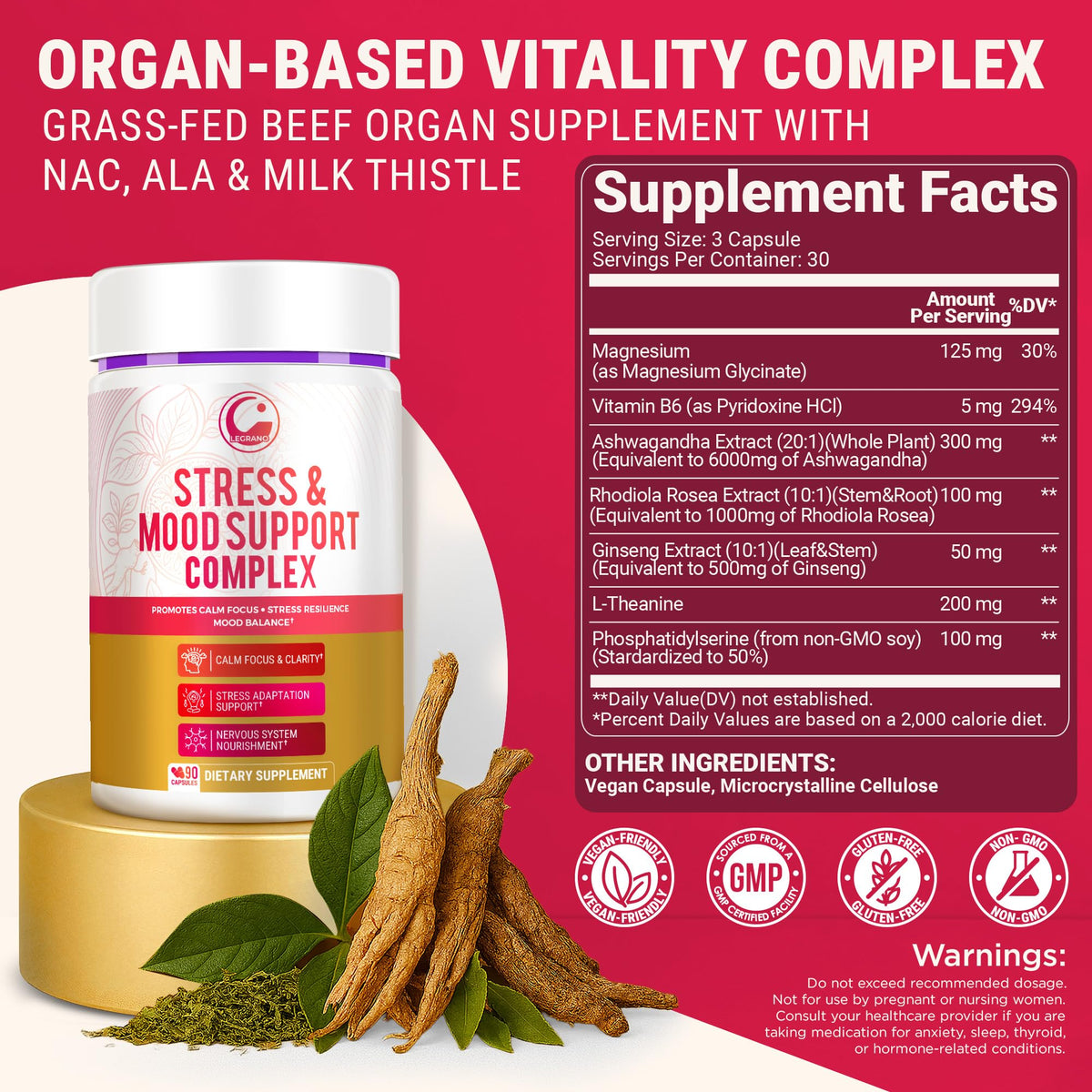 LEGRANO Cortisol Manager Supplements for Women & Men with Ashwagandha, L-Theanine, Magnesium Glycinate, Rhodiola, Ginseng – Cortisol Reducer & Adrenal Support – 90 Capsules – Calm, Focus, Balance LEGRANOBuy Supplements Australia