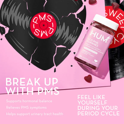 HUM Nutrition SOS PMS Gummies, PMS Support Supplement for Women, Support Cycle Symptoms, Bloating, Hormonal Balance, Includes Vitamin B6, Cranberry & Chasteberry Vitex, Gluten Free, 60 Vegan Gummies HUMBuy Supplements Australia