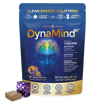DynaMind iQ Brain Supplement for Memory and Focus for Adults - Nootropic Chews | Coffee Fruit & Mushroom Supplement Blend, Memory Focus Supplement, Caffeine Focus Pills Alternative, 4 Count CHEWSHEALTHBuy Supplements Australia