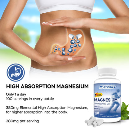 MGSPORT Magnesium Supplement 380mg - High Absorption Magnesium Complex Formula with Vitamins B6, D, E - Supports Muscle Function and Sleep Quality - 100 Servings MgSportBuy Supplements Australia