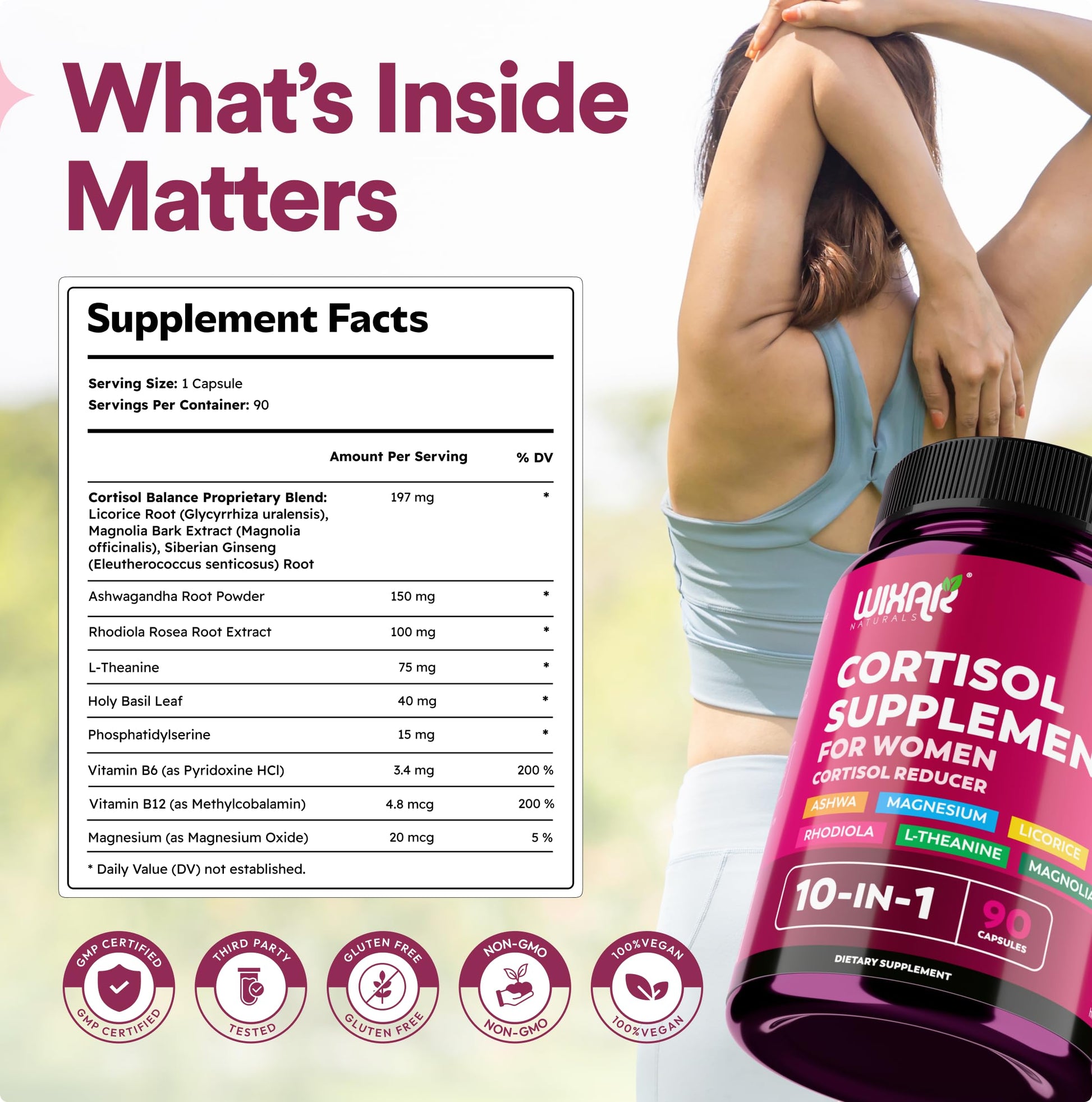 WIXAR Cortisol Supplements for Women with Ashwagandha, Magnesium, L-Theanine, Rhodiola Rosea - for High Cortisol Balanace Manager - for Sleep Support, Mood & Focus Supplement - 90 Capsules WIXAR NATURALSBuy Supplements Australia