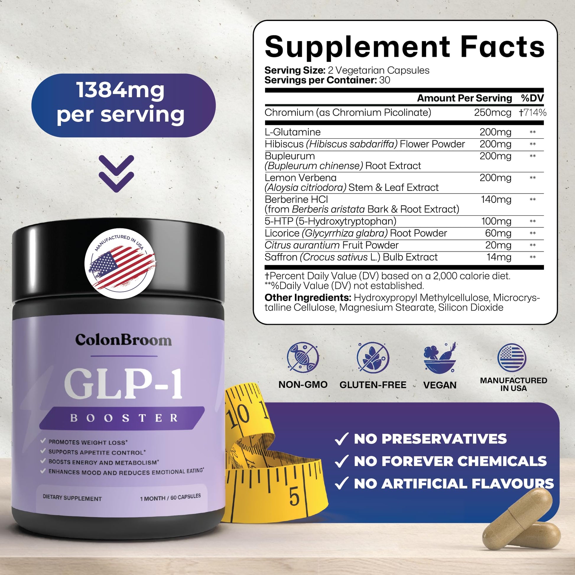 ColonBroom GLP-1 Weight Management Supplement for Women & Men - GLP1 Supports Gut Health, Metabolic Wellness & Appetite Regulation - Vegan, Gluten-Free Diet Capsules | 120 Count ColonBroomBuy Supplements Australia