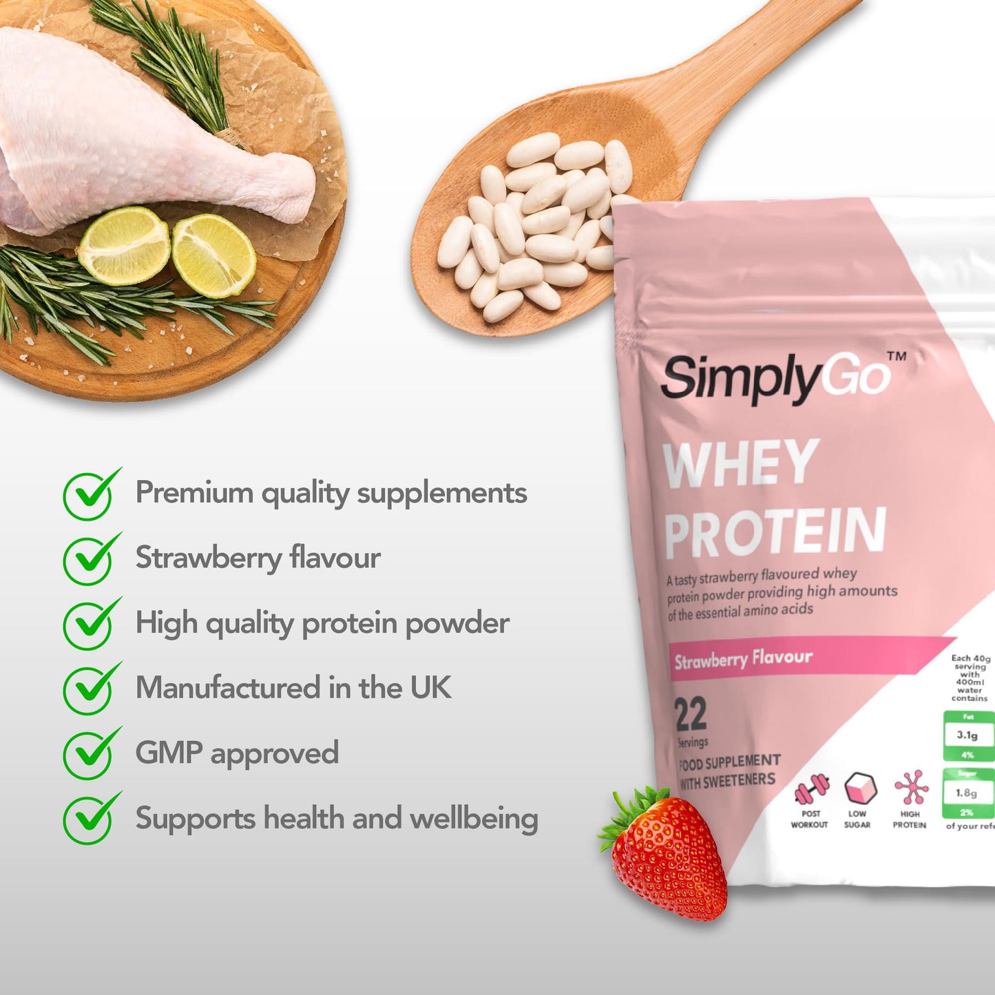 SimplyGo Whey Protein Powder | 900g | Simply Add 30g to Water, Juice or Shakes Simply SupplementsBuy Supplements Australia