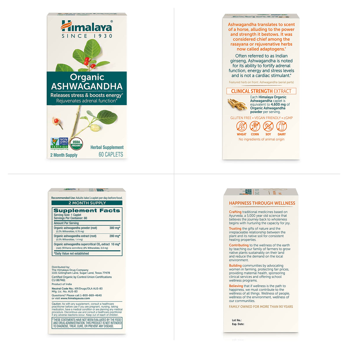 Himalaya Organic Ashwagandha Root, 120 Day Supply - Herbal Adrenal Support Supplements for Stress Relief and Energy Support - USDA Organic, Non-GMO, Vegan, Gluten Free, 60 Caplets, 2 Pack HimalayaBuy Supplements Australia