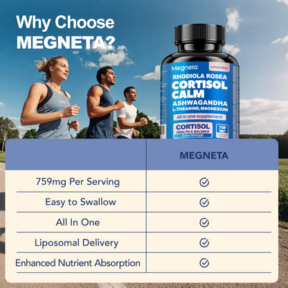 Cortisol Balance & Sleep Support for Women & Men – Natural Calm Formula with Magnesium, Ashwagandha & L-Theanine – Supports Restful Sleep, Relaxation, Focus & Healthy Cortisol Levels – 120 Capsules MEGNETABuy Supplements Australia
