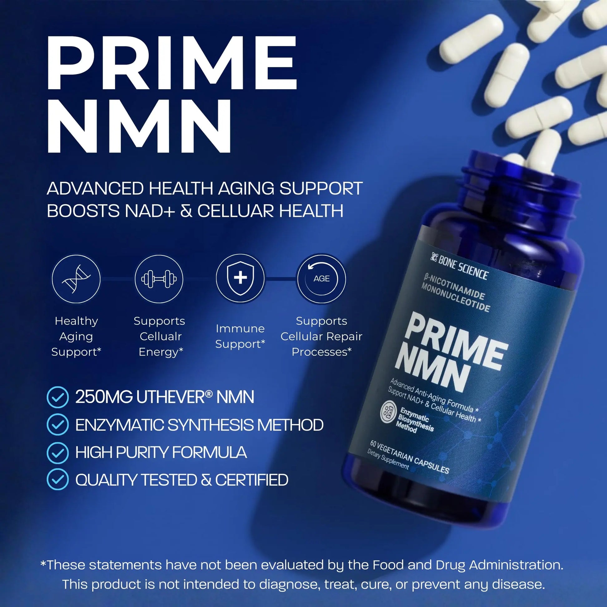 BONE SCIENCE Uthever NMN & Pterostilbene 6-in-1 Complex with Resveratrol, Glutathione & BioPerine - High Purity Stabilized NAD+ Precursor for Healthy Aging & Cellular Energy - 60 Vegetarian Capsules BONE SCIENCEBuy Supplements Australia