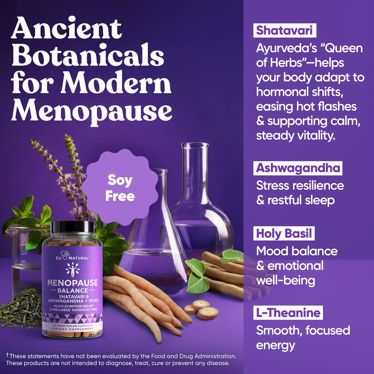 Premium Menopause Supplement for Women – Menopause Balance with Shatavari, Ashwagandha, L-Theanine & Holy Basil – Holistic Multi-Symptom Menopause Support & Hot Flash Relief – 60 Vegetarian Capsules Eu NaturalBuy Supplements Australia