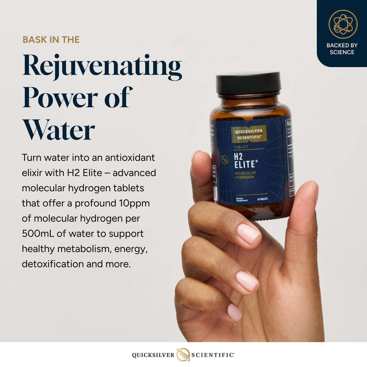 Quicksilver Scientific H2 Elite - Molecular Hydrogen for Energy + Metabolism Support, Water Tablets Perfect for Open Containers - Magnesium Malate Drink Additive (60 Molecular Hydrogen Tablets) Quicksilver ScientificBuy Supplements Australia