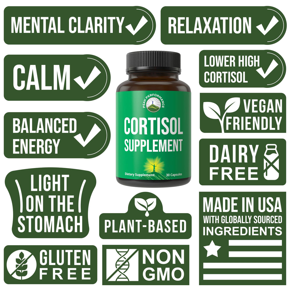 5-in-1 Cortisol Supplement for Women & Men. Lower High Cortisol with Ashwagandha, Rhodiola Rosea, L-Theanine, Phosphatidylserine, Magnolia Bark. Calm Relaxation, Balanced Energy, Vegan Supplements Peak PerformanceBuy Supplements Australia