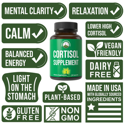 5-in-1 Cortisol Supplement for Women & Men. Lower High Cortisol with Ashwagandha, Rhodiola Rosea, L-Theanine, Phosphatidylserine, Magnolia Bark. Calm Relaxation, Balanced Energy, Vegan Supplements Peak PerformanceBuy Supplements Australia