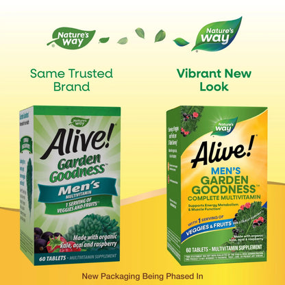 Nature's Way Alive! Garden Goodness Men's Multivitamin, Veggie & Fruit Blend (1400mg per serving), Made with Organic Kale, 60 Count Nature's Way