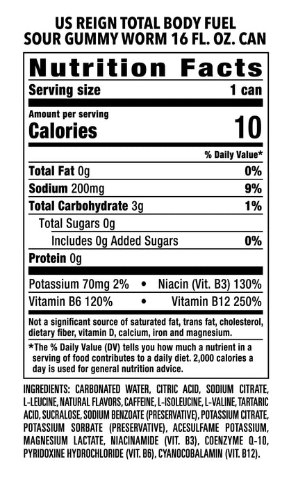 Reign Total Body Fuel, Sour Gummy Worm, Fitness & Performance Drink, 16 Fl Oz (Pack of 12) REIGNBuy Supplements Australia