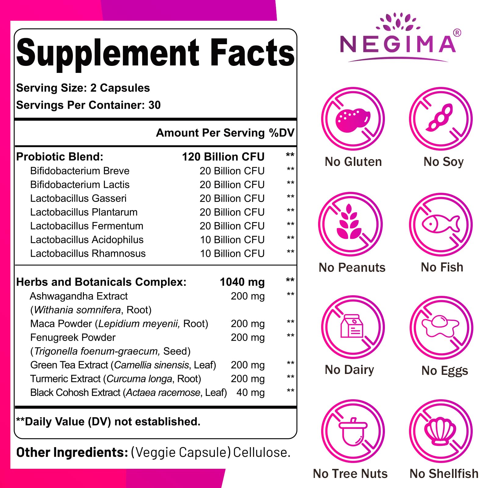 Negima Menopause Supplements for Women, 120 Billion CFUs Probiotics for Women, 13-in-1 Herbs & Botanicals Complex, for Menopause - 60 Caps NegimaBuy Supplements Australia