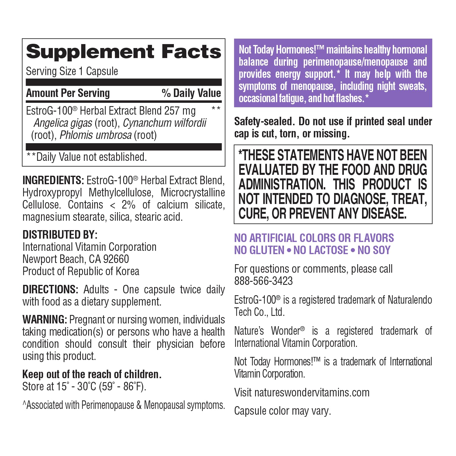 Nature's Wonder Not Today Hormones Perimenopause and Menopause Support Supplement for Women with Estro-G100, Supports Hot Flashes and Night Sweats 60 Vegetarian Capsules, 60 Day Supply Nature's WonderBuy Supplements Australia